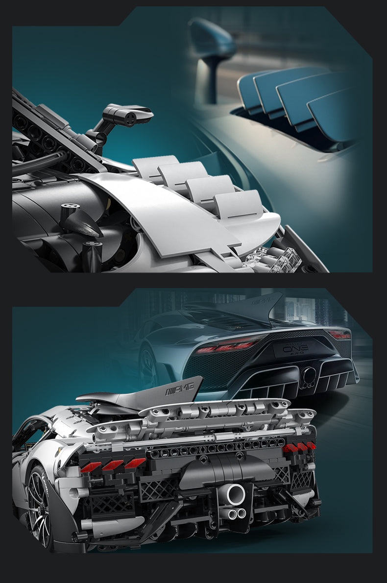 Frontlamellen und Heckabschluss des Klemmbausteinmodells im Vergleich zum AMG ONE
