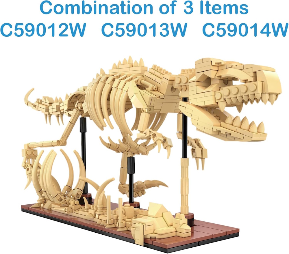 Der Stegosaurus kann zusammen mit den separat erhältlichen Dinosaurier-Sets Triceratops (C59013W) und Velociraptor (C59014W) zu einem großen Tyrannosaurus-Modell kombiniert werden. Alle drei Sets sind im Klemmshop erhältlich.