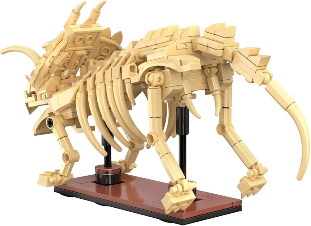 Das Modell besteht aus 272 Bausteinen und überzeugt durch bewegliche Gelenke, mit denen sich das Dinosaurierskelett in verschiedene Positionen bringen lässt. Ein besonderes Highlight sind die leuchtenden Knochen, die im Dunkeln nachleuchten und das Modell zu einem echten Hingucker machen.