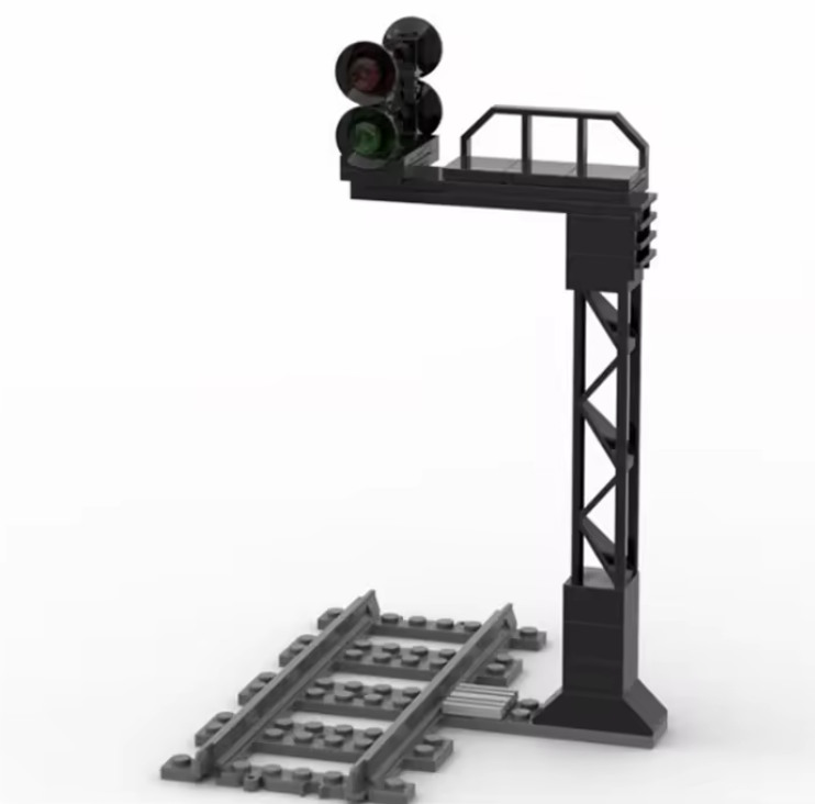 Ein Eisenbahn Signalmast gebaut aus Klemmbausteine