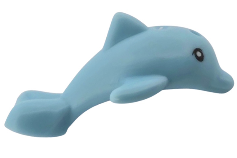 Ein kleiner Delfin in springender Haltung.