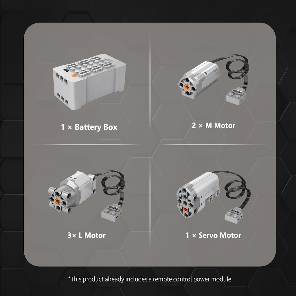 Inklusive 1x Akkubox, 2x M-Motor, 2x L-Motor und 1x Servo-Motor.