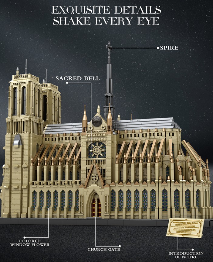 Die Kathedrale beeindruckt mit vielen originalgetreuen Details wie die heilige Glocke, die Turmspitze, farbigen Fensterblumen, dem Kirchentor und kleinem Display-Ständer mit Infos zu dem Bauwerk.   