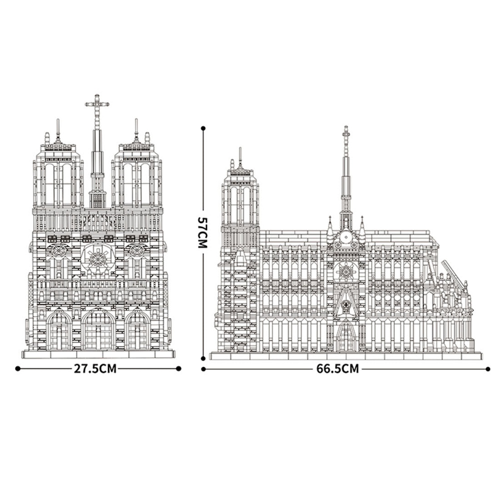 Die Maße der Kathedrale: 66,5cm x 27,5cm x 57cm.