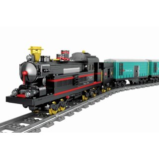 Steinchenshop ST-97060 Schwarze Dampflokomotive inkl. Schienenkreis und Antrieb Klemmbaustein