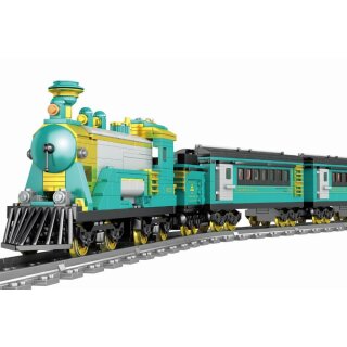 Steinchenshop ST-97050 Türkise Dampflokomotive inkl. Schienenkreis und Antrieb Klemmbaustein